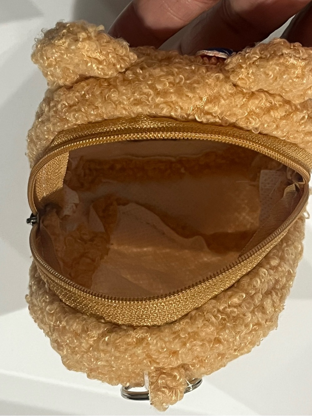 Hand Crafted Plush Bear Keychain Coin Purse - Tan with Pink Accents Bag Charm - Picture 4 of 12